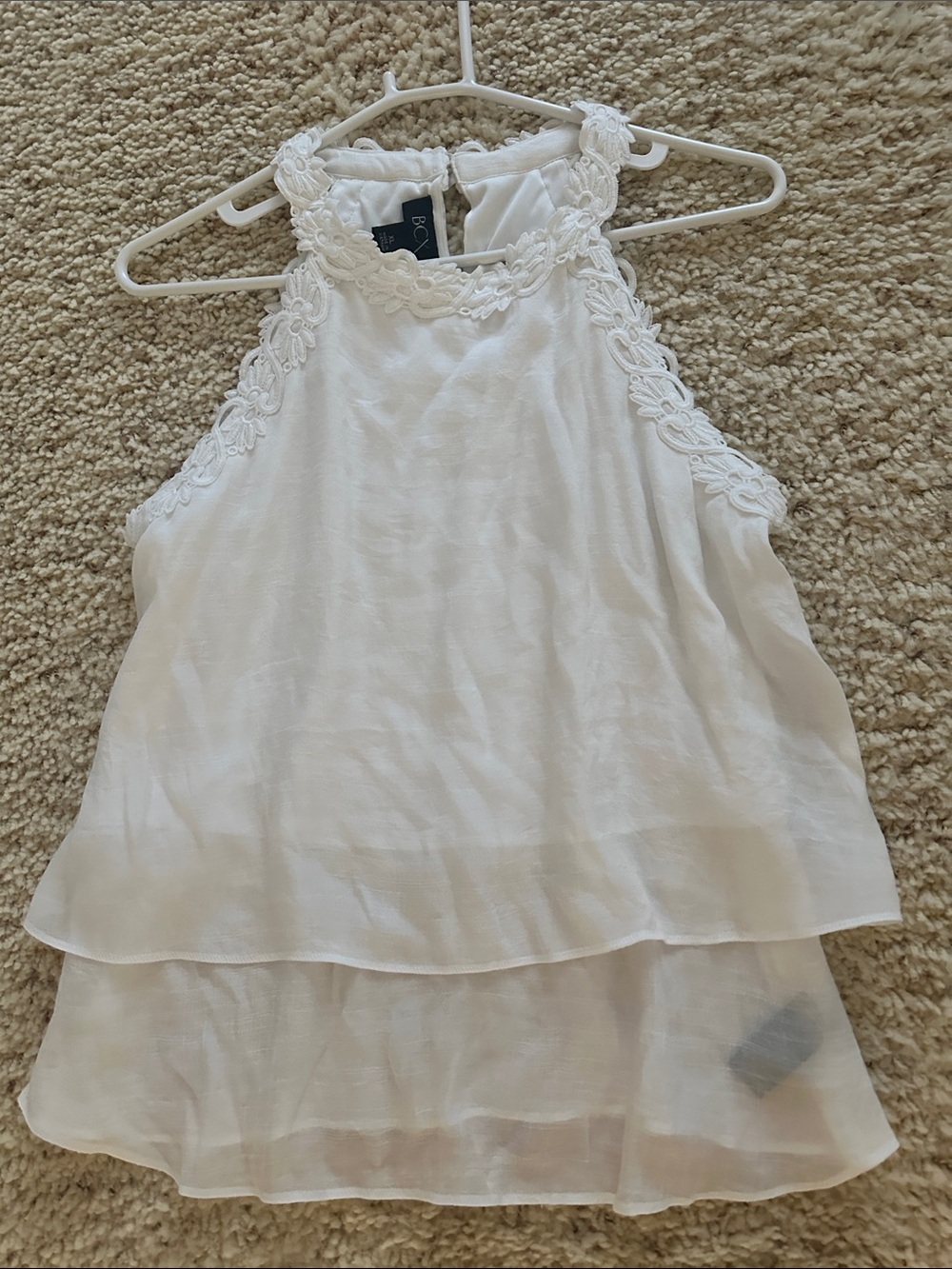 BCX White Lace-Trim Halter Layered Tank